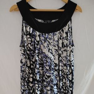 Women's Zozo Black Blue Printed Sleeveless Blouse Relax Fit Size XL.